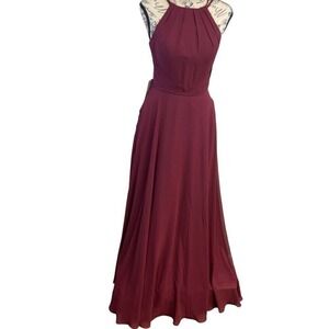 NWT Azazie Burgundy Halter Neck Bridesmaid Dress Floor Length‎ Formal Gown A0